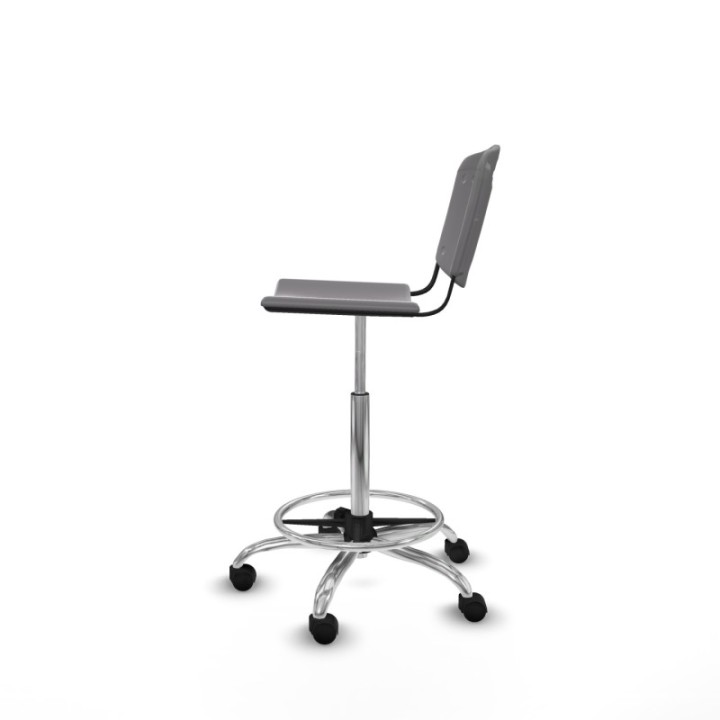 Taburete Robledo giratorio plástico gris claro sin brazos base cromada ruedas nailon 50mm