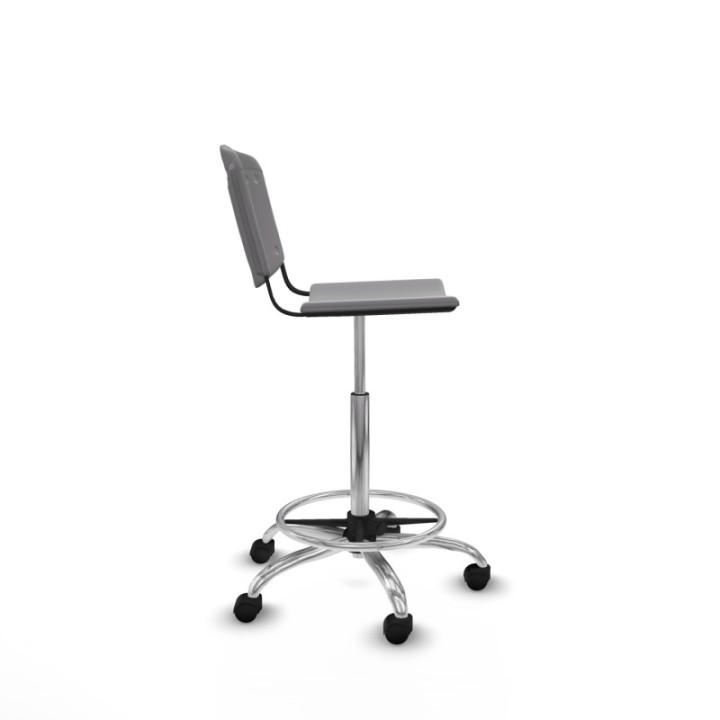 Taburete Robledo giratorio plástico gris claro sin brazos base cromada ruedas nailon 50mm