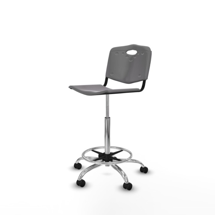 Taburete Robledo giratorio plástico gris claro sin brazos base cromada ruedas engomadas 50mm