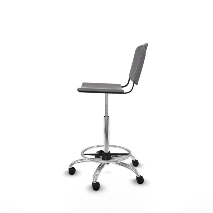 Taburete Robledo giratorio plástico gris claro sin brazos base cromada ruedas engomadas 50mm