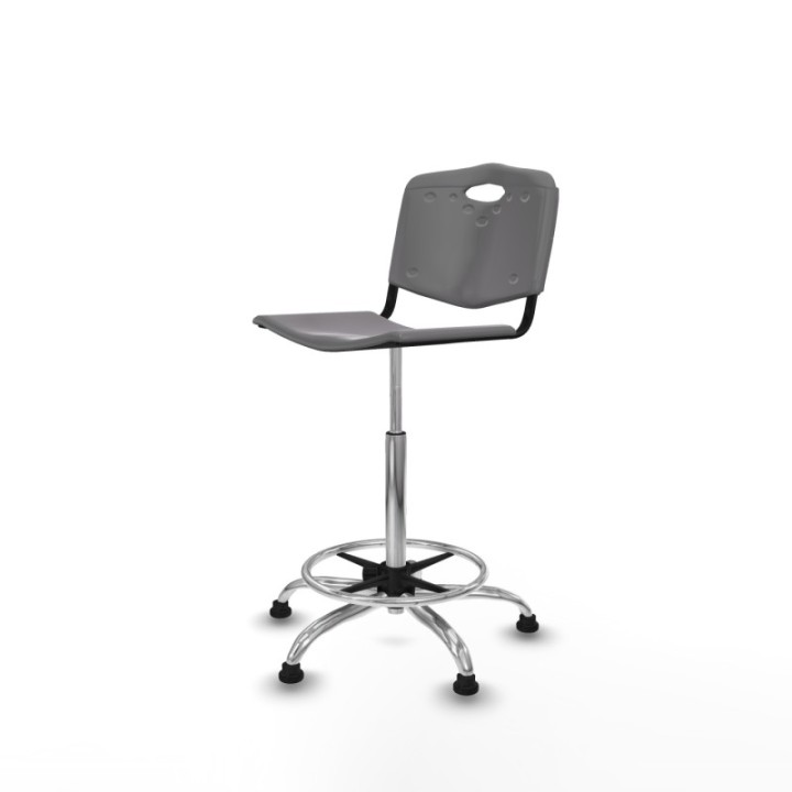 Taburete Robledo giratorio plástico gris claro sin brazos base cromada topes