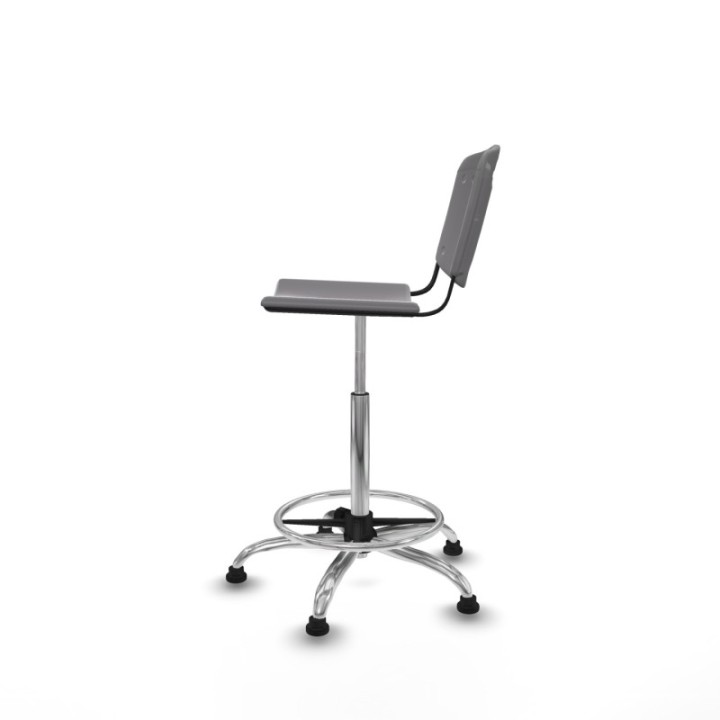 Taburete Robledo giratorio plástico gris claro sin brazos base cromada topes