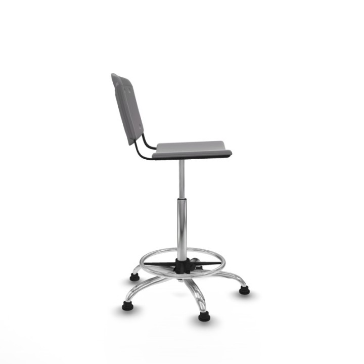 Taburete Robledo giratorio plástico gris claro sin brazos base cromada topes