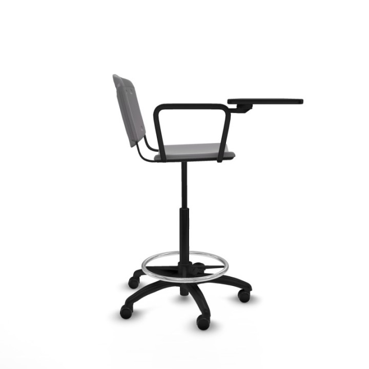 Taburete Robledo giratorio plástico gris claro brazo con pala diestros base poliamida ruedas autofrenantes 50mm