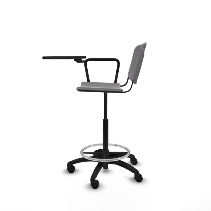 Taburete Robledo giratorio plástico gris claro brazo con pala diestros base poliamida ruedas nailon 50mm