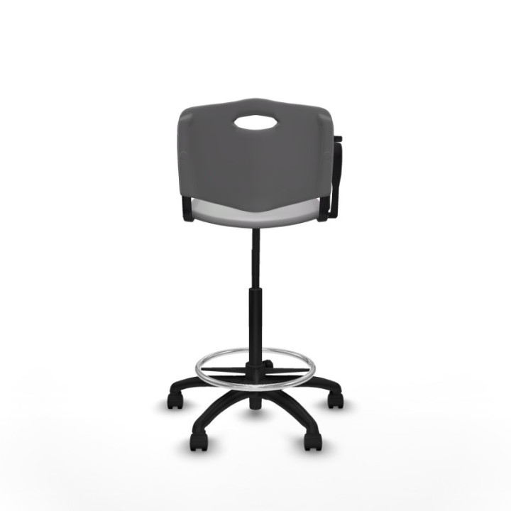 Taburete Robledo giratorio plástico gris claro brazo con pala diestros base poliamida ruedas nailon 50mm