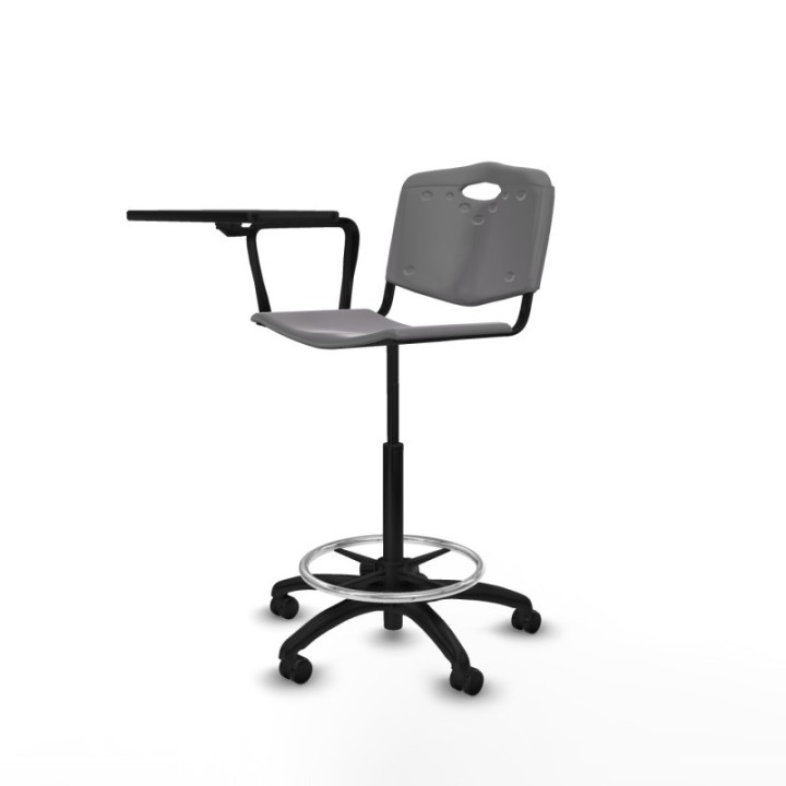 Taburete Robledo giratorio plástico gris claro brazo con pala diestros base poliamida ruedas engomadas 50mm