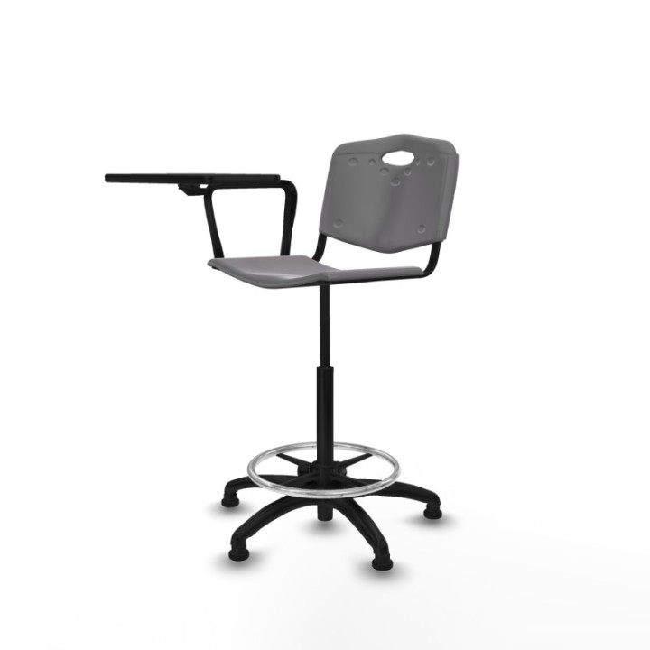 Taburete Robledo giratorio plástico gris claro brazo con pala diestros base poliamida topes