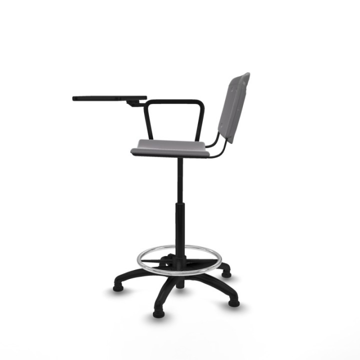 Taburete Robledo giratorio plástico gris claro brazo con pala diestros base poliamida topes