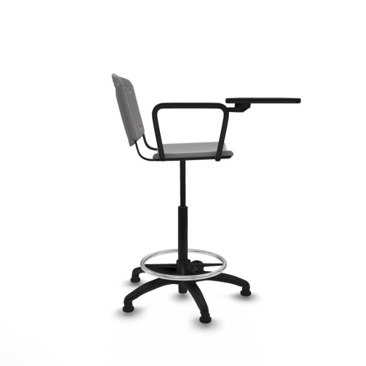 Taburete Robledo giratorio plástico gris claro brazo con pala diestros base poliamida topes