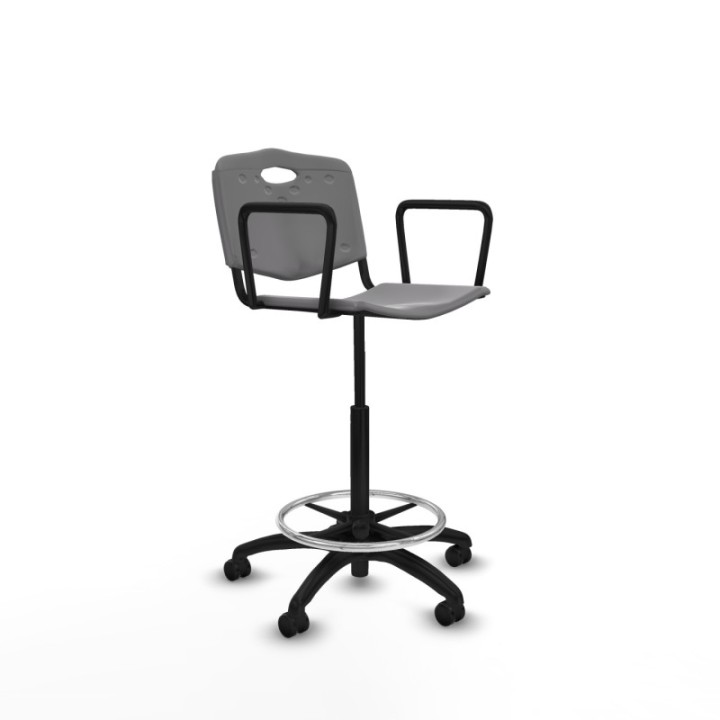 Taburete Robledo giratorio plástico gris claro brazos fijos base poliamida ruedas engomadas 50mm