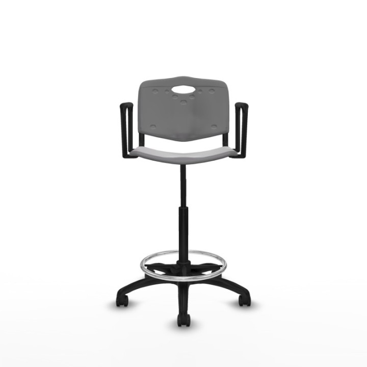 Taburete Robledo giratorio plástico gris claro brazos fijos base poliamida ruedas engomadas 50mm