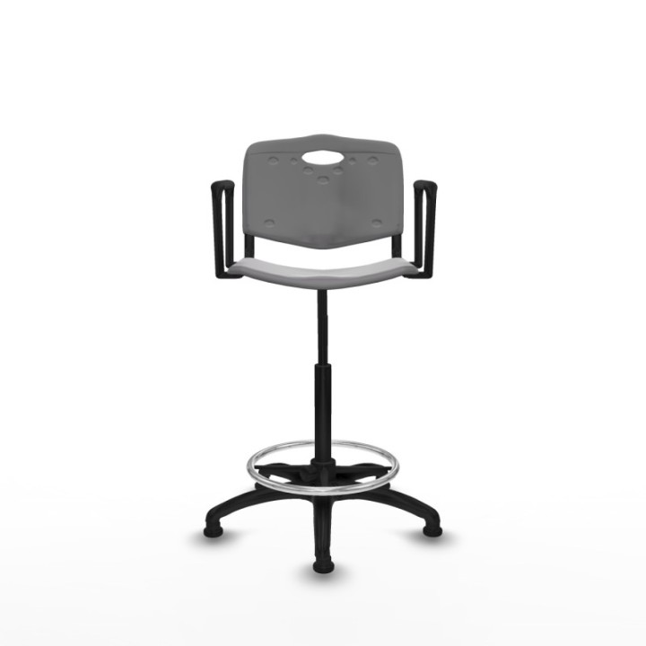 Taburete Robledo giratorio plástico gris claro brazos fijos base poliamida topes