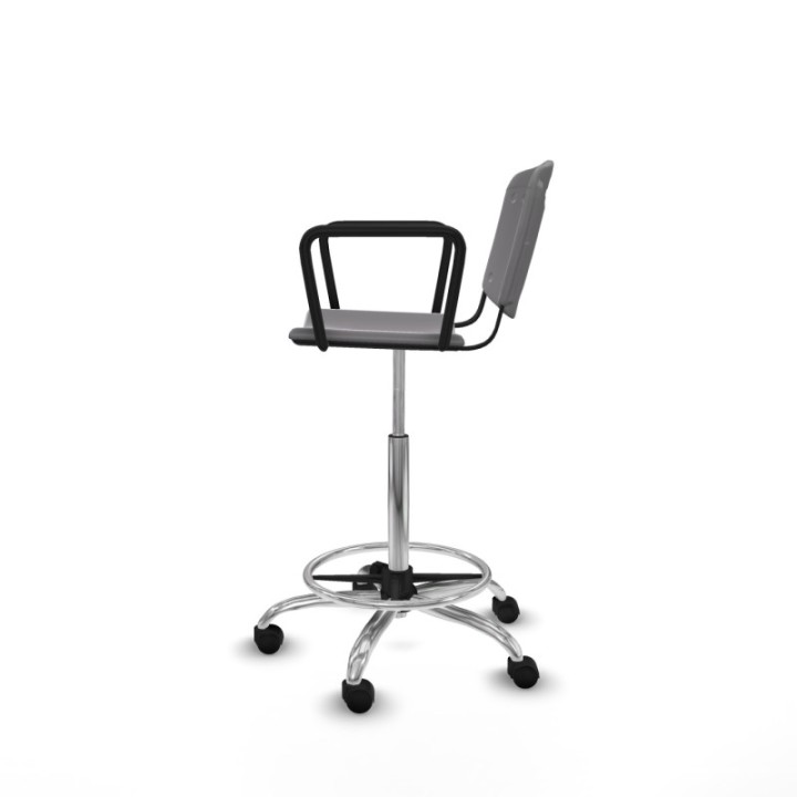 Taburete Robledo giratorio plástico gris claro brazos fijos base cromada ruedas nailon 50mm