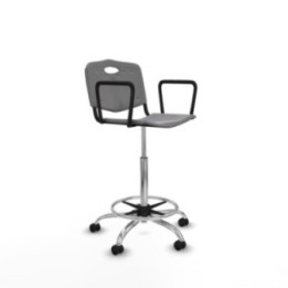 Taburete Robledo giratorio plástico gris claro brazos fijos base cromada ruedas engomadas 50mm