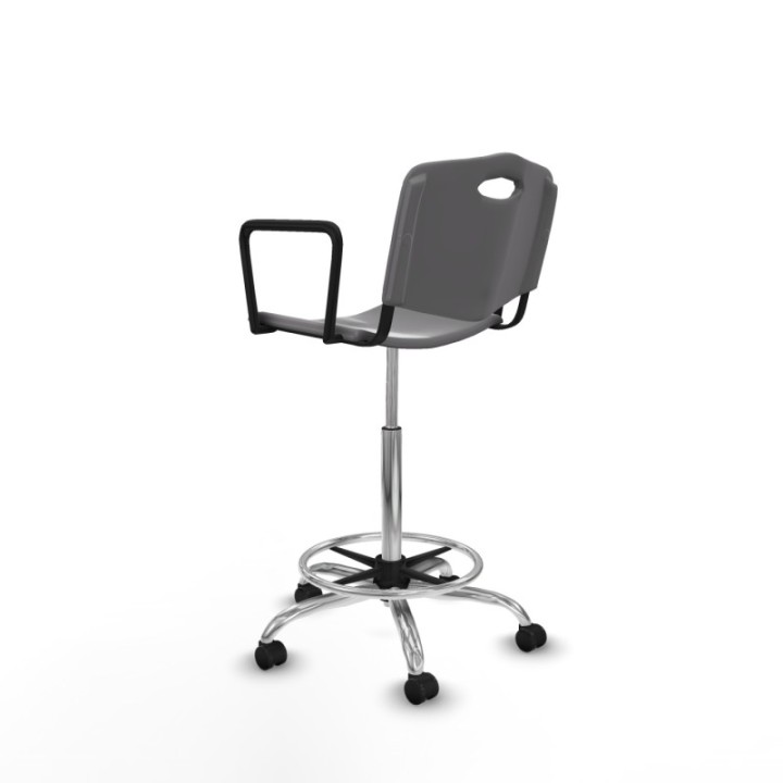 Taburete Robledo giratorio plástico gris claro brazos fijos base cromada ruedas engomadas 50mm