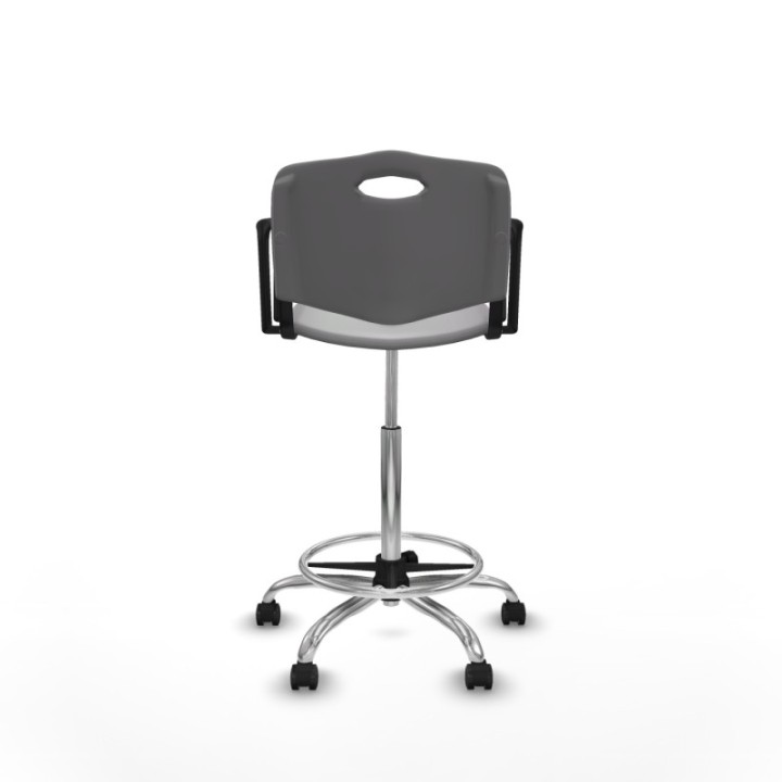 Taburete Robledo giratorio plástico gris claro brazos fijos base cromada ruedas engomadas 50mm