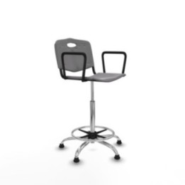 Taburete Robledo giratorio plástico gris claro brazos fijos base cromada topes