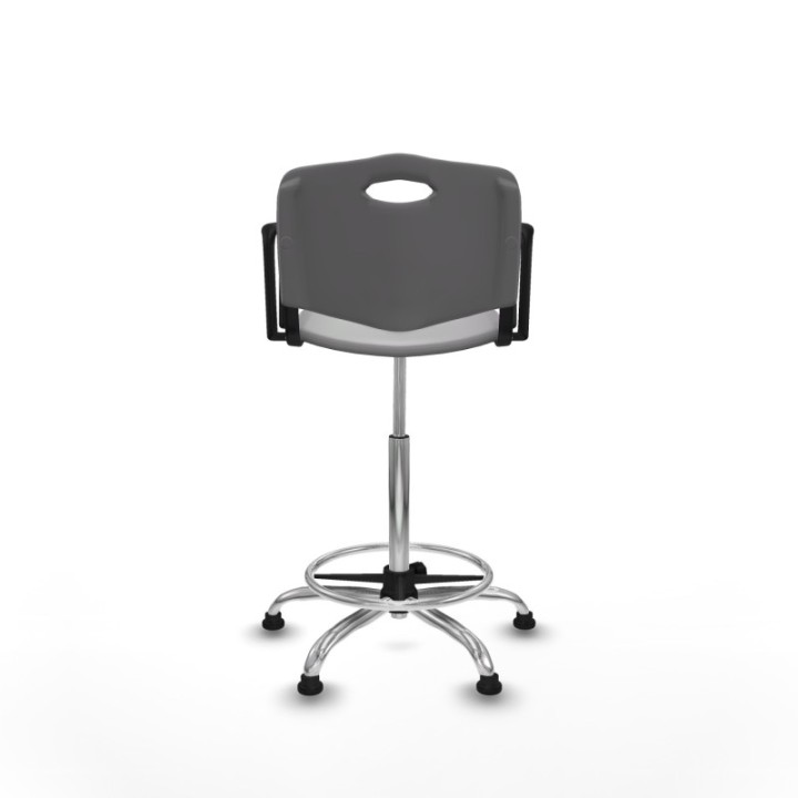 Taburete Robledo giratorio plástico gris claro brazos fijos base cromada topes