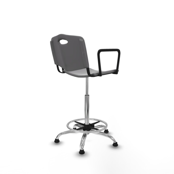 Taburete Robledo giratorio plástico gris claro brazos fijos base cromada topes