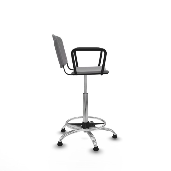 Taburete Robledo giratorio plástico gris claro brazos fijos base cromada topes