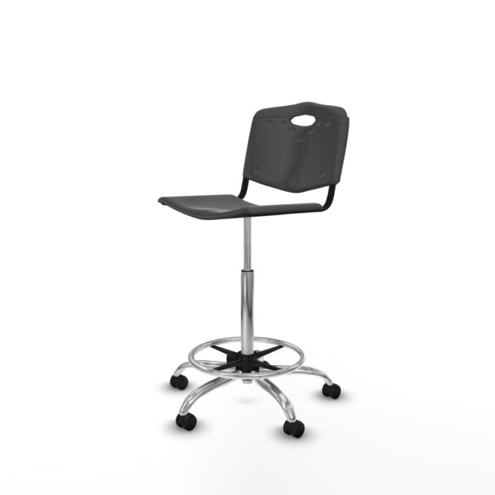 Taburete Robledo giratorio plástico gris oscuro sin brazos base cromada ruedas autofrenantes 50mm