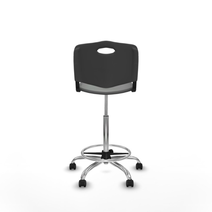 Taburete Robledo giratorio plástico gris oscuro sin brazos base cromada ruedas autofrenantes 50mm