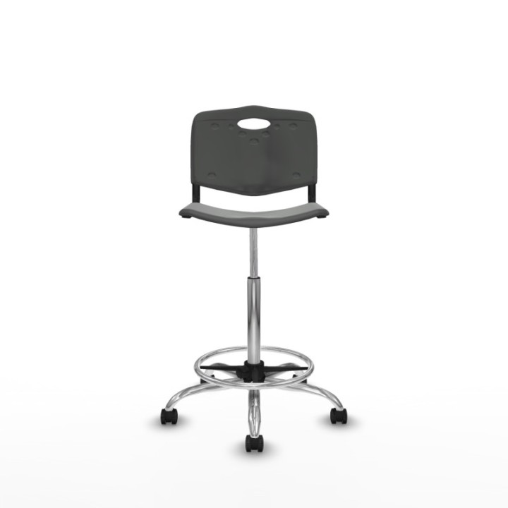 Taburete Robledo giratorio plástico gris oscuro sin brazos base cromada ruedas engomadas 50mm