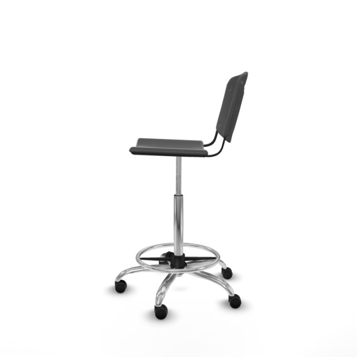 Taburete Robledo giratorio plástico gris oscuro sin brazos base cromada ruedas engomadas 50mm