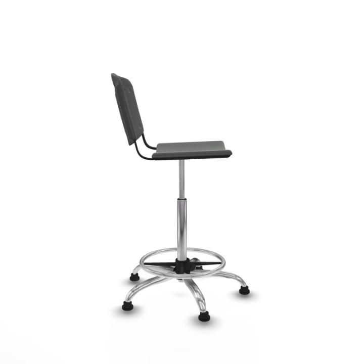 Taburete Robledo giratorio plástico gris oscuro sin brazos base cromada topes