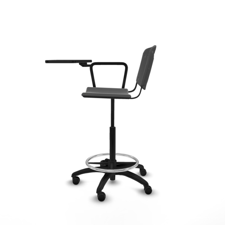 Taburete Robledo giratorio plástico gris oscuro brazo con pala diestros base poliamida ruedas autofrenantes 50mm