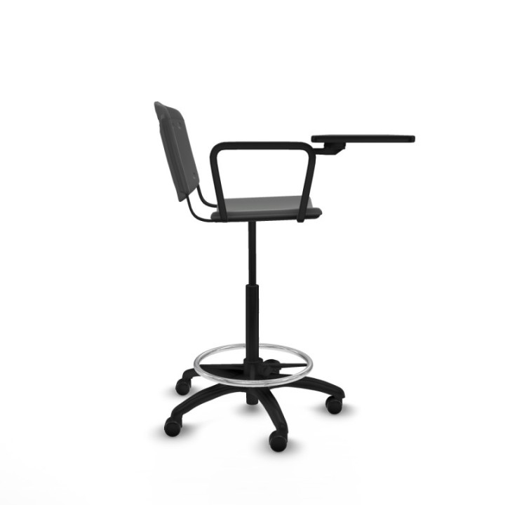 Taburete Robledo giratorio plástico gris oscuro brazo con pala diestros base poliamida ruedas autofrenantes 50mm