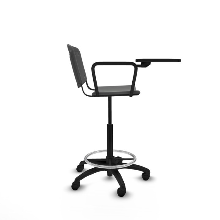 Taburete Robledo giratorio plástico gris oscuro brazo con pala diestros base poliamida ruedas nailon 50mm