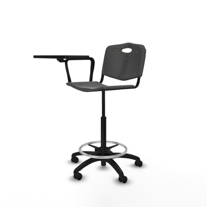 Taburete Robledo giratorio plástico gris oscuro brazo con pala diestros base poliamida ruedas engomadas 50mm