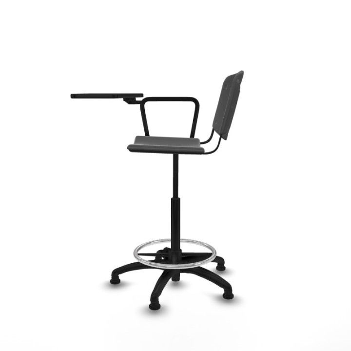 Taburete Robledo giratorio plástico gris oscuro brazo con pala diestros base poliamida topes