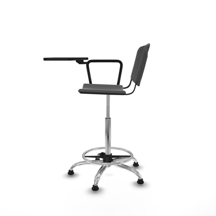 Taburete Robledo giratorio plástico gris oscuro brazo con pala diestros base cromada topes