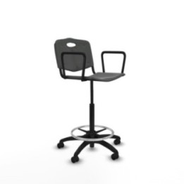 Taburete Robledo giratorio plástico gris oscuro brazos fijos base poliamida ruedas autofrenantes 50mm