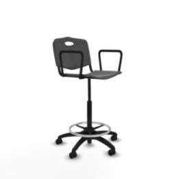 Taburete Robledo giratorio plástico gris oscuro brazos fijos base poliamida ruedas engomadas 50mm