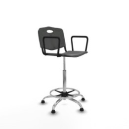 Taburete Robledo giratorio plástico gris oscuro brazos fijos base cromada topes