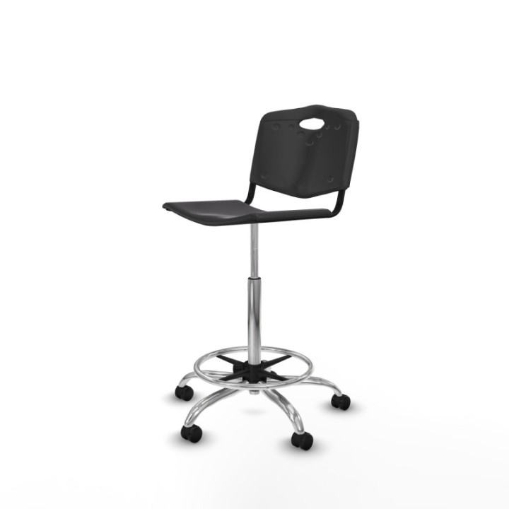 Taburete Robledo giratorio plástico negro sin brazos base cromada ruedas autofrenantes 50mm