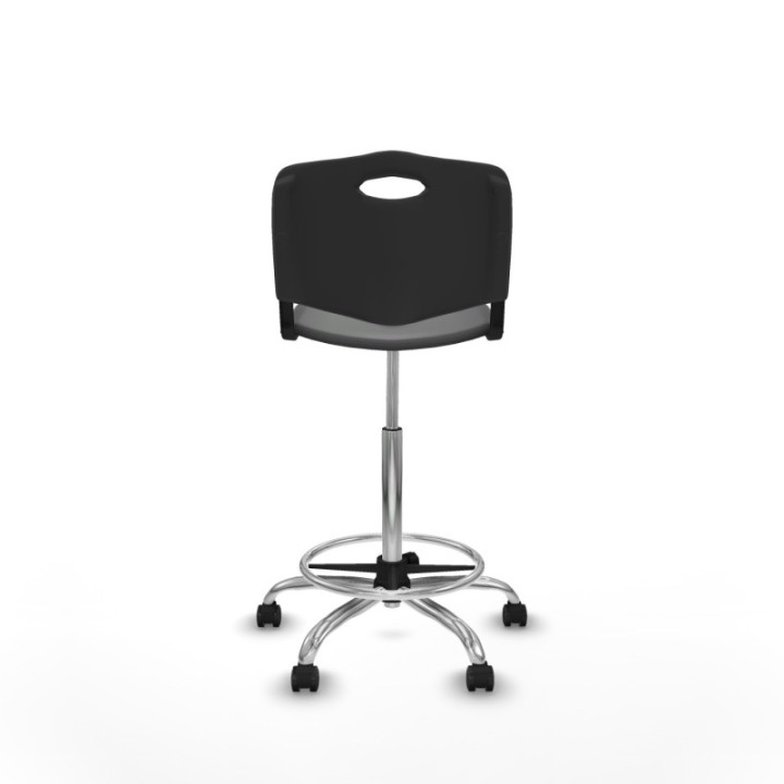 Taburete Robledo giratorio plástico negro sin brazos base cromada ruedas autofrenantes 50mm