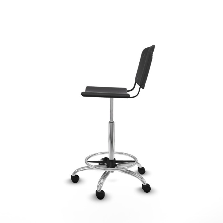 Taburete Robledo giratorio plástico negro sin brazos base cromada ruedas nailon 50mm