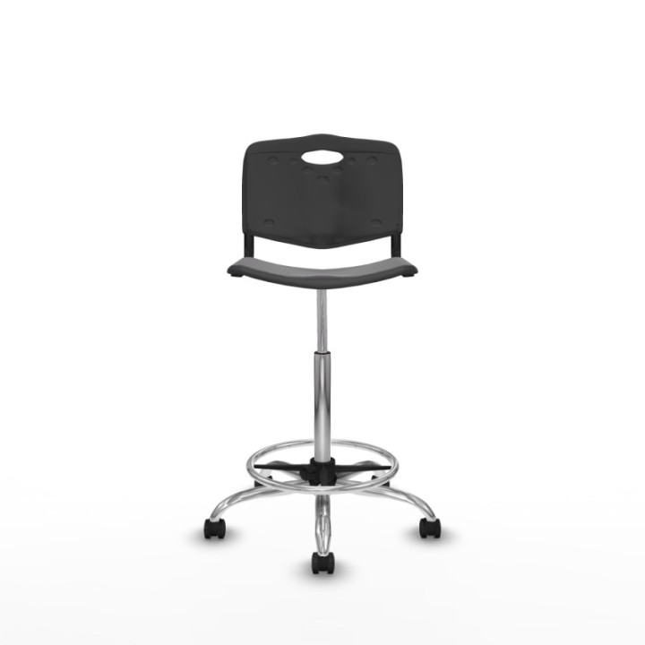 Taburete Robledo giratorio plástico negro sin brazos base cromada ruedas engomadas 50mm