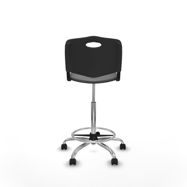 Taburete Robledo giratorio plástico negro sin brazos base cromada ruedas engomadas 50mm