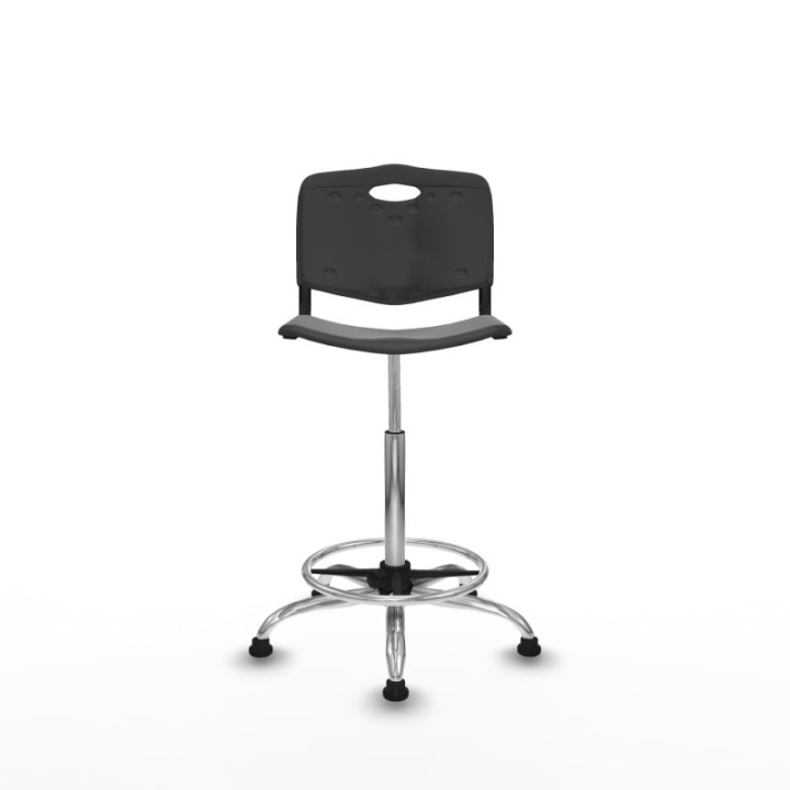 Taburete Robledo giratorio plástico negro sin brazos base cromada topes