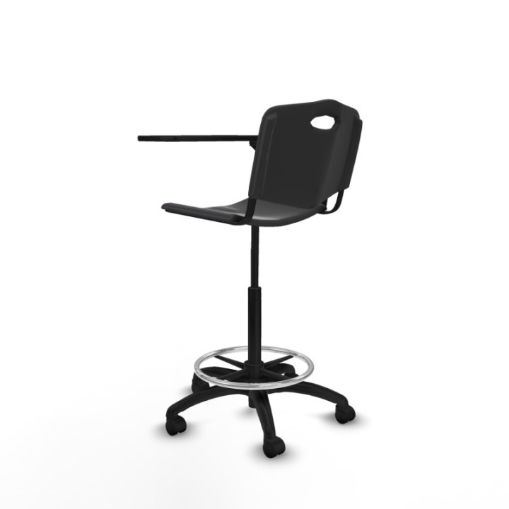 Taburete Robledo giratorio plástico negro brazo con pala diestros base poliamida ruedas nailon 50mm