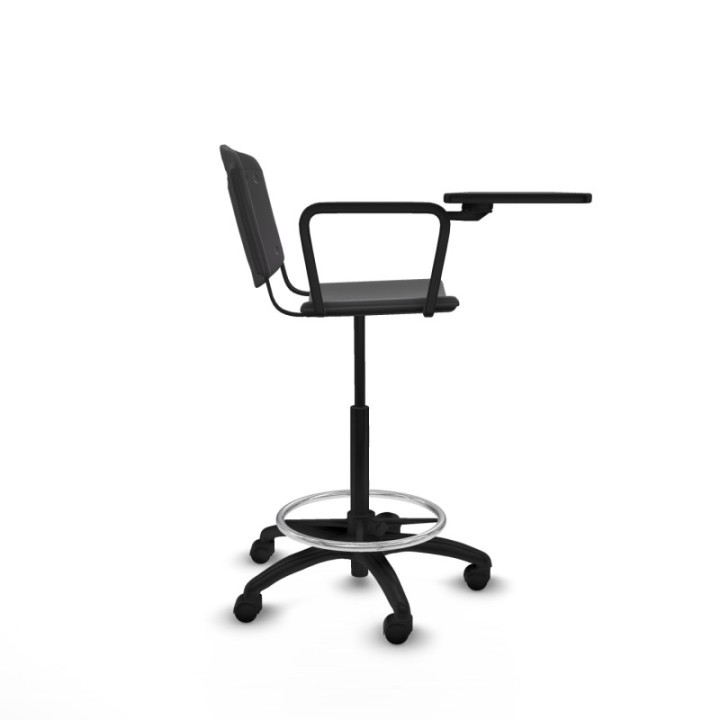 Taburete Robledo giratorio plástico negro brazo con pala diestros base poliamida ruedas nailon 50mm