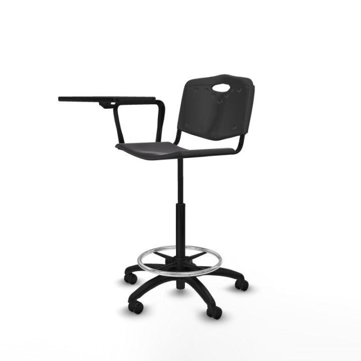 Taburete Robledo giratorio plástico negro brazo con pala diestros base poliamida ruedas engomadas 50mm