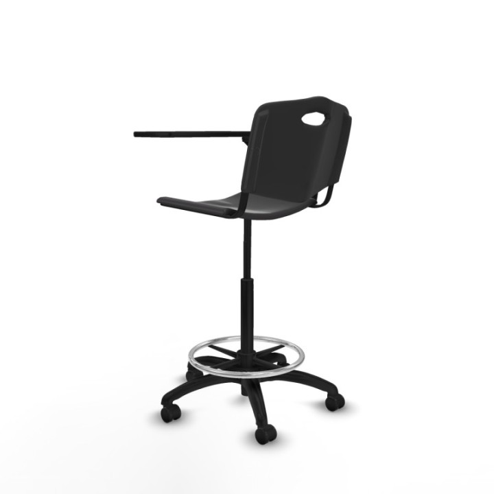 Taburete Robledo giratorio plástico negro brazo con pala diestros base poliamida ruedas engomadas 50mm