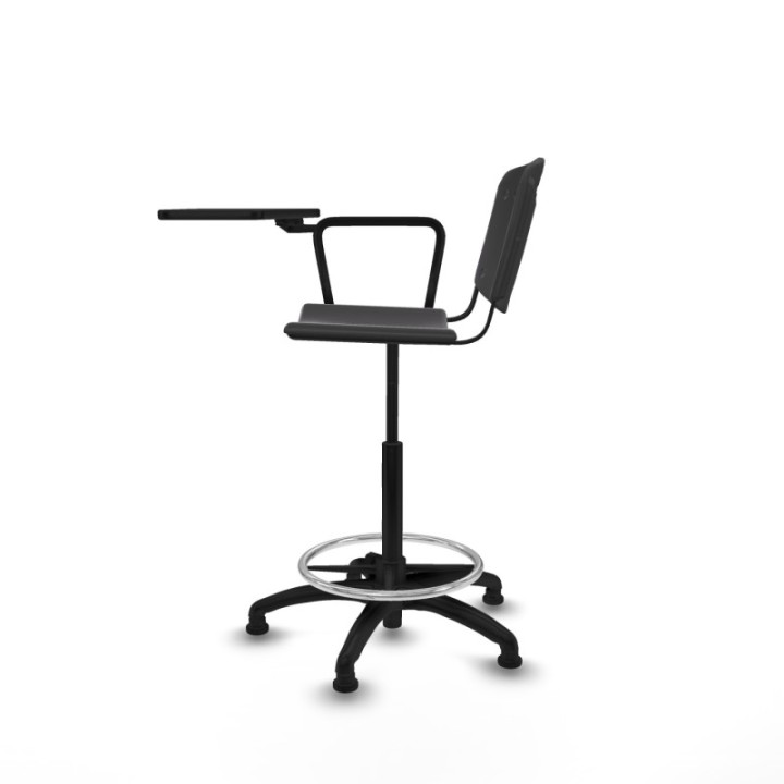 Taburete Robledo giratorio plástico negro brazo con pala diestros base poliamida topes